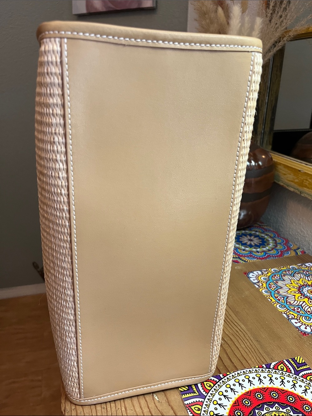 NWT Off-White Natural Wicker Tote with Tan Arrow Logo - Picture 5 of 8
